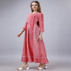 Gown With Koti, Size Large, Neck Type Collar Neck, Fabric Cotton