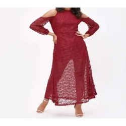 Flare Lace Dress, Color Black