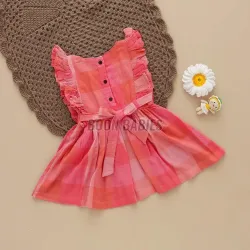 Wash Care Dry clean Baby Wear Ruffle Frock, Age 0-12 Years, Neck Type Round
