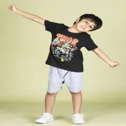 Ameeha Kids Cotton Sleeveless Hooded T-Shirt with Shorts, Age Group 11-13 Years