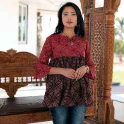 Kota Chikankari Hand Embroidery Peplum Top, Sleeve Type 34 Sleeve