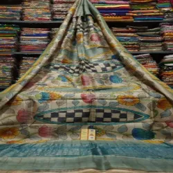 Beige Hand Painted Saree, Make Hand Made