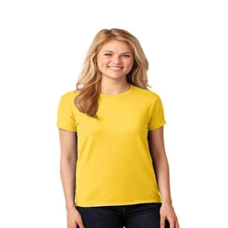 Plain Round Neck Pure Cotton Yellow Women's T Shirts