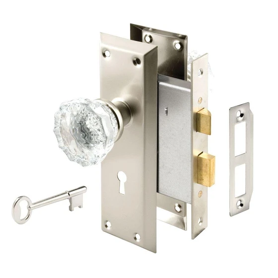Glass Knob Lockset, Satin nickel constructed trim