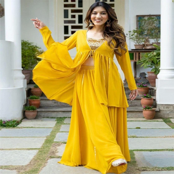 Ethnic Wear Gown — Dry Cleaning Feature bule color