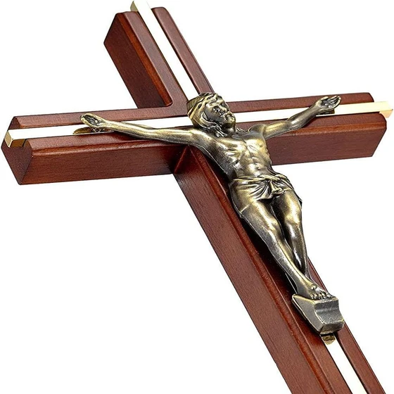 Jesus Wooden Cross — Brass environment friendly