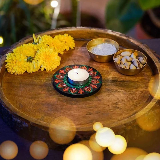 Round Tealight Holder — glass material red color