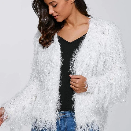 Ladies Feather Cardigan — V Neck Collar Breathable Soft