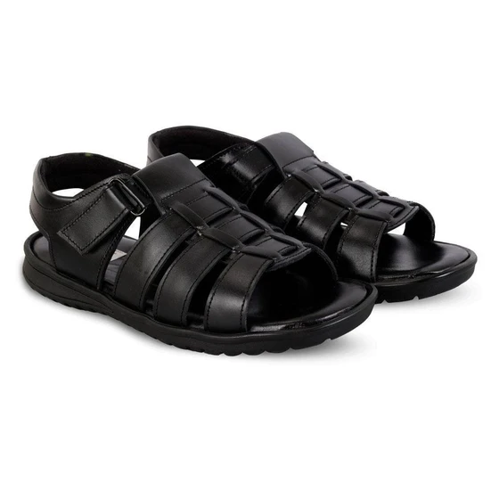 Genuine Mens Leather Sandals — Flat feature brown color