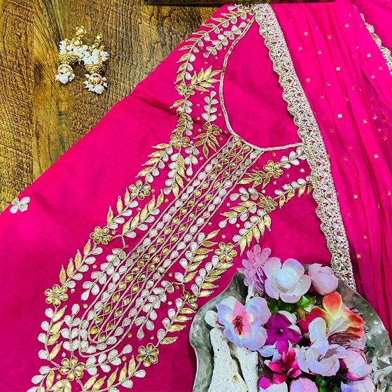 Ladies Gota Patti Suit — Semi Stitched type Embroidered