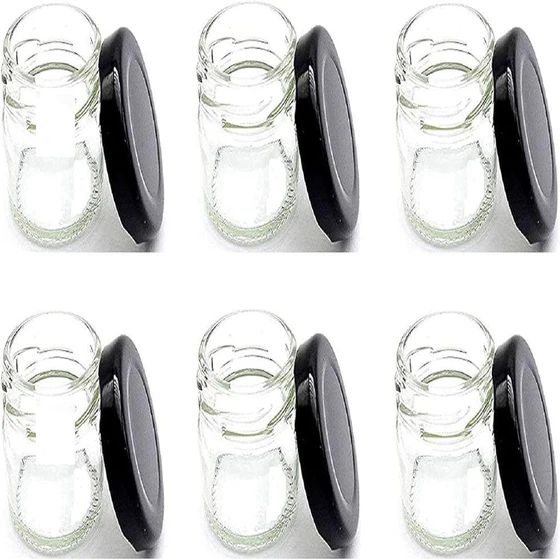 Black Glass Jar Set — Wooden lid cap type black color