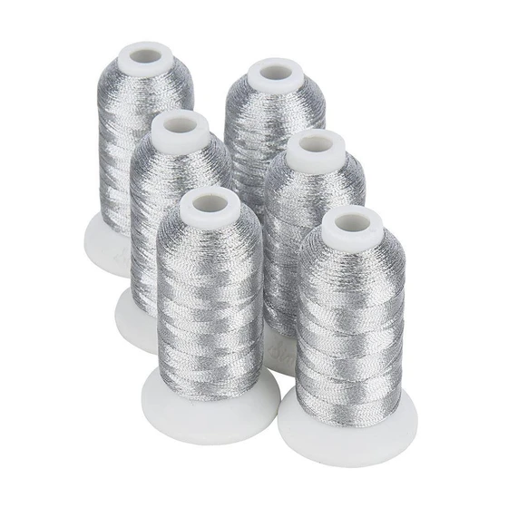 Silver Metallic Cutting Thread — Polyester base cone type