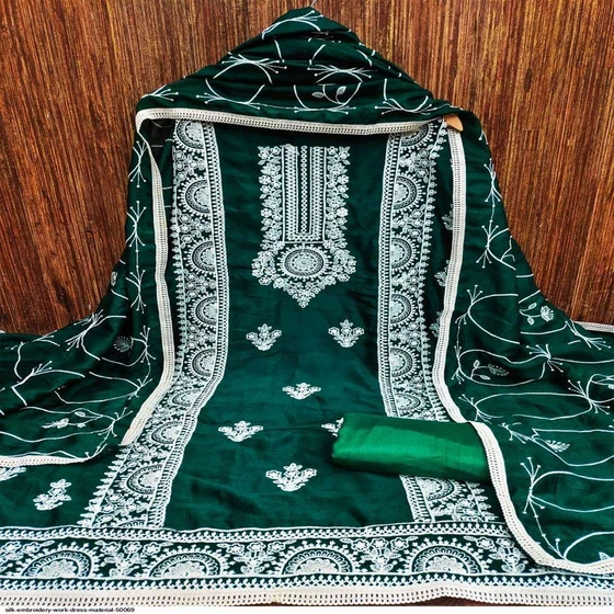 Silk Embroidered Fabrics Dress — Party wear designer