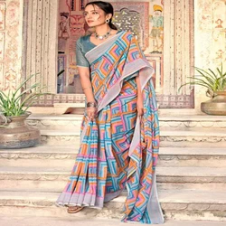 Multicolor Cotton Printed Saree