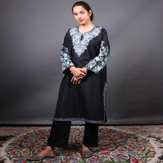 Full Sleeve Embroidered Cotton Kurti — Regular wear