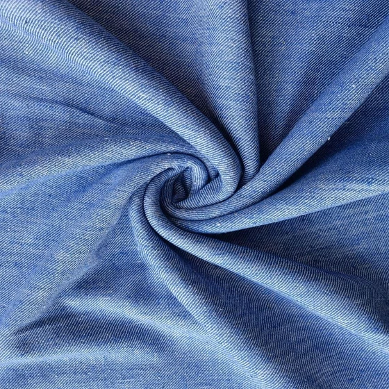 Satin Weave Denim Fabric — Garment usage blue color