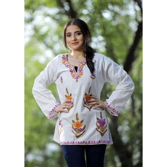 Embroidery Aari Work Kurti — Cotton material Full Sleeve