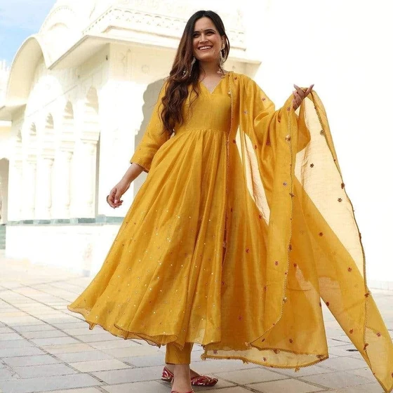 Chanderi Wedding Suit — Stone work feature Embroidered