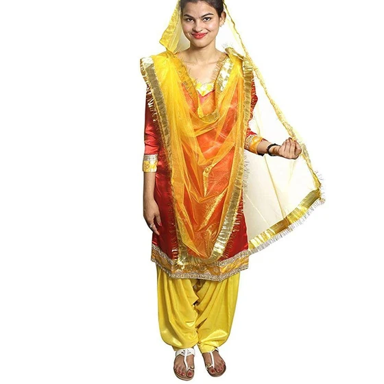 Punjabi Folk Dress — Polyester material Purple Pink