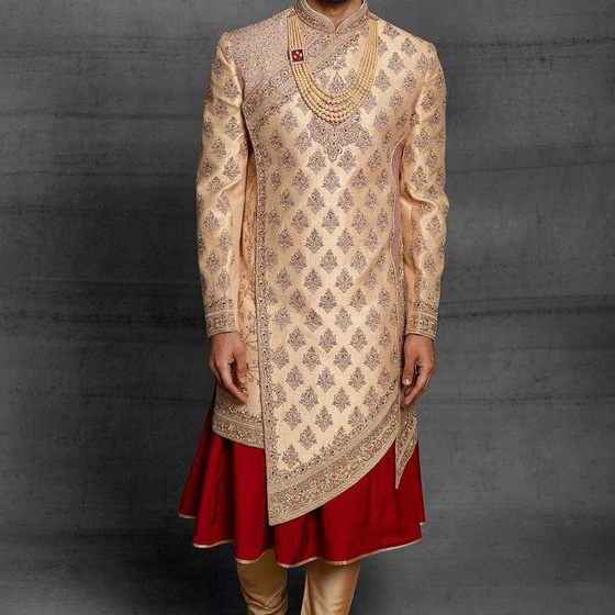 Ethnic Golden Sherwani — Multi size Embroidered