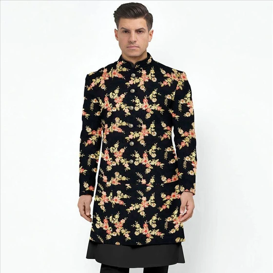 Black Velvet Sherwani — All season fabric Full sleeves