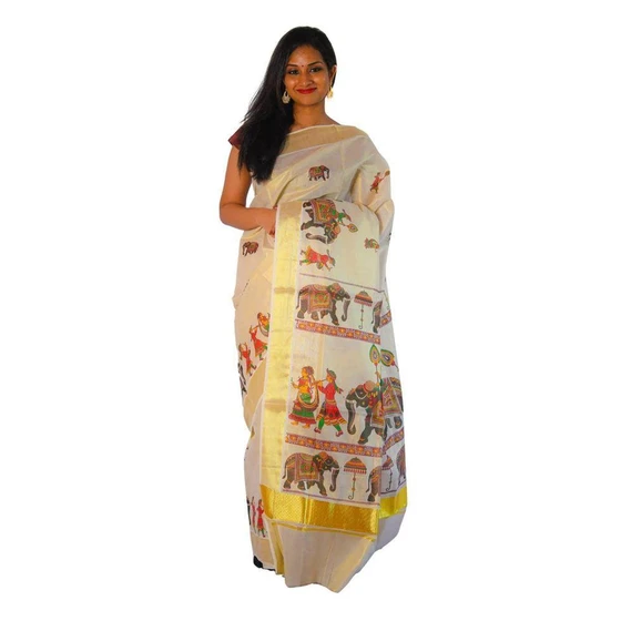 Kerala Kasavu Saree — Pure Soft Mixed Fabric