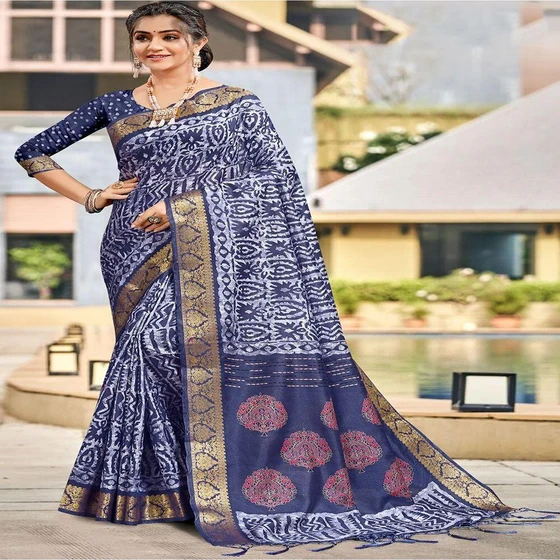 Printed Cotton Silk Saree — Running Blouse Piece