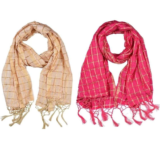 Striped Checks Dupatta — Hand Woven 44 Inch width