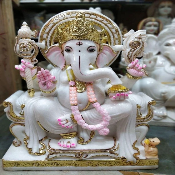 Ganesh Marble Statue — Multicolor interior decor use