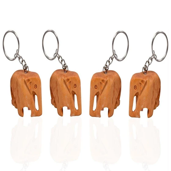 Wooden Elephant Keychain — Brown plain pattern