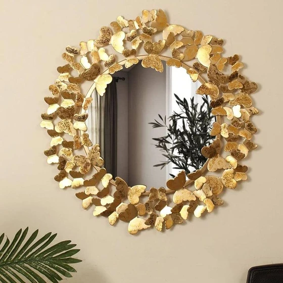 Butterfly Wall Mirror — Metal material round shape