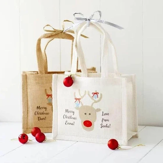 Christmas Jute Bags — Rope handle style webbing