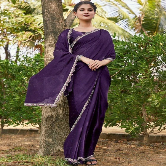 Chiffon Silk Sarees — Plain print pattern multicolor