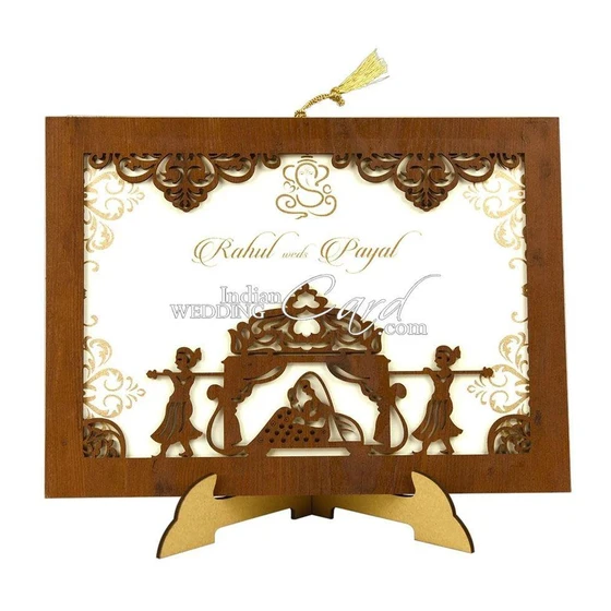 Wood Indian Invitation Card — Multicolor smooth surface