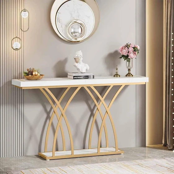 Golden Console Table — Metal convertible feature