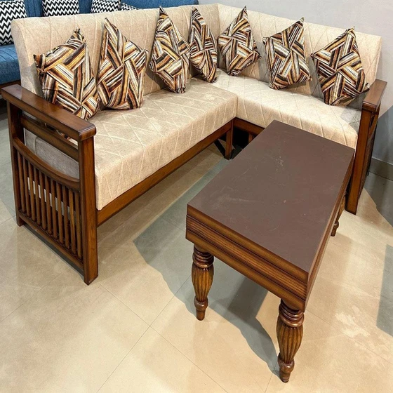 L Shape Wood Sofa Set — 5 seater capacity durable