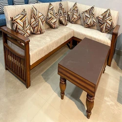 L Shape Wood Sofa Set