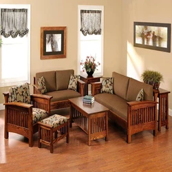 Brown Wooden Sofa Set