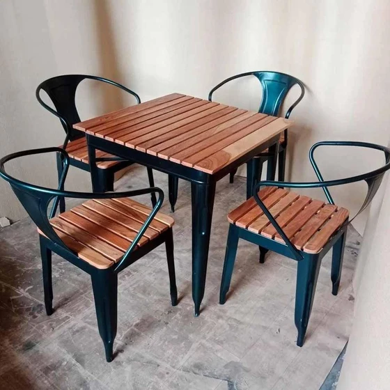Cafeteria Table Chair — Glass top metallic base