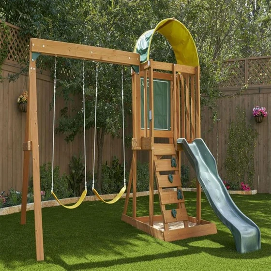 Double Bucket Swing Set — Plastic, outdoor, yellow colour