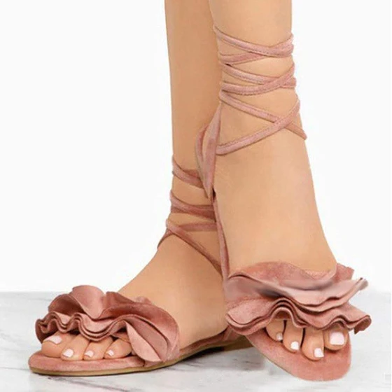 Lace Up Lady's Sandals — Pu, microfiber material