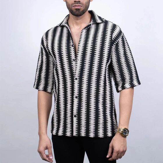 Crochet Fabric Shirt — Regular fit, zig-zag print