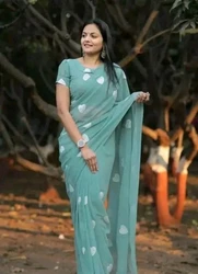 Georgette Embroidery Saree With Plain Unstitched Blouse Piece