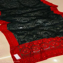 Black and Red chickankari Shiffon sarees with Blouse piece.