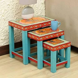 Painted Wooden Stool Set