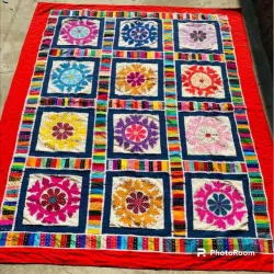 Red Patchwork Quilts Indian Handmade Bed Cover Bedspread Coverlet, Brand PH