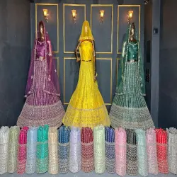 Designer Bridal Lehenga Choli, Set Content 1 Lehenga, 1 Blouse, 2 Dupatta