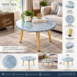 Designer Blue & Grey Epoxy Resin Round Centre Table with Taper Pipe Legs