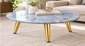 Designer Blue & Grey Epoxy Resin Round Centre Table with Taper Pipe Legs