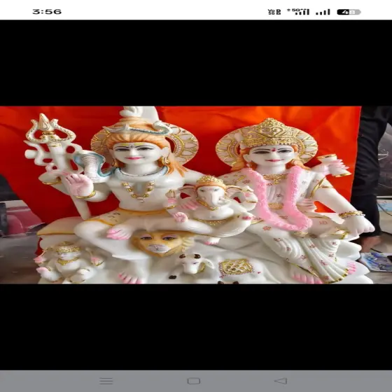 Finish Surface Smooth, polished marble with gold foil and hand-painted decorative accents, Deities Shiva Parivar Gauri Shankar family, Design Traditional, Kartikeya Traditional Family Idol for Home Mandir Temple, New Era Resin Arts